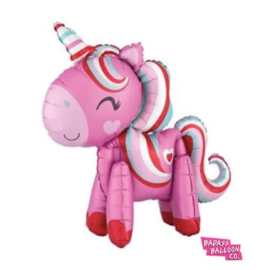 Large foil balloon; unicorn with Valentine's Day theme