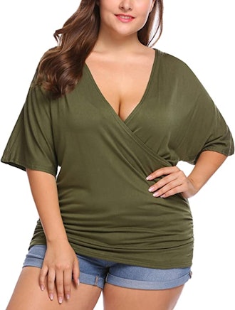 IN'VOLAND Plus Size V-Neck Wrap Top