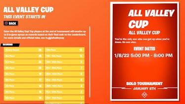 fortnite all valley cup start time