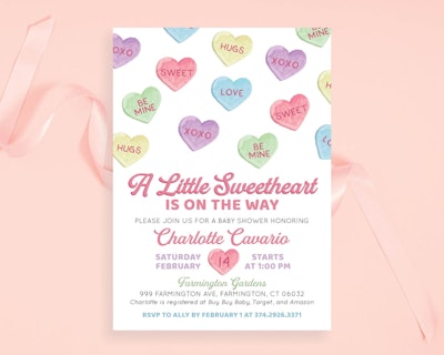 Valentine's Day themed baby shower invite