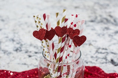 Jar of paper straws with hearts 
