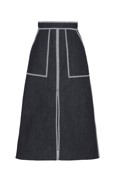 A-Line Denim Midi Skirt