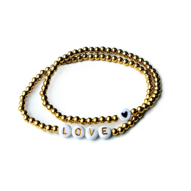 effiespaper, LOVE or Heart Gold Bead Bracelets - Set of 2