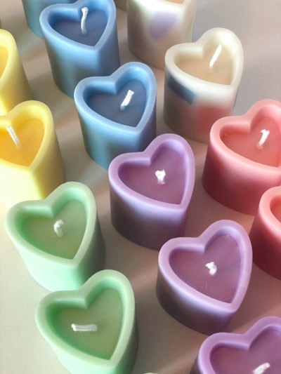Several colorful heart-shaped candles