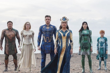 The main characters of "Eternals" movie wearing their costumes