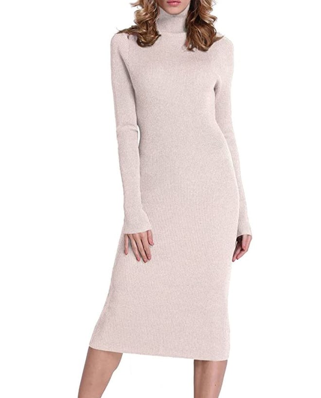 Rocorose Turtleneck Ribbed Sweater Dress