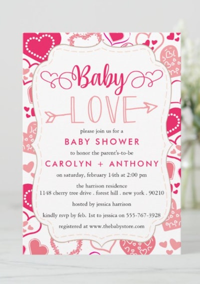 Valentine's Day themed baby shower invite