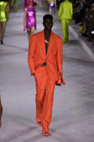 A model walks the runway during the Versace Ready to Wear Spring/Summer 2022 fashion show