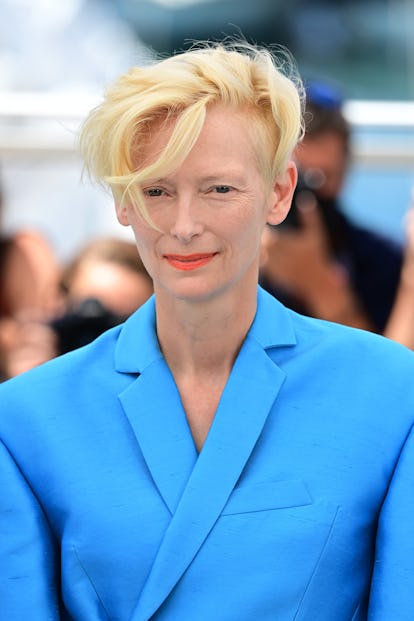 Tilda Swinton wearing blue