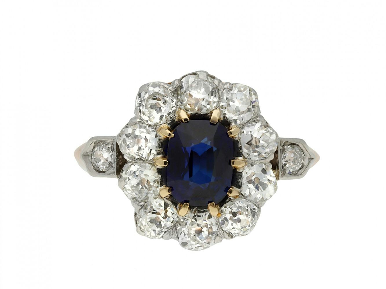 Edwardian Sapphire and Diamond Cluster Ring, Circa 1905