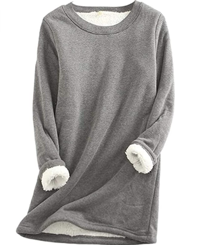 Yeokou  Sherpa Lined Fleece Crewneck Sweatshirt