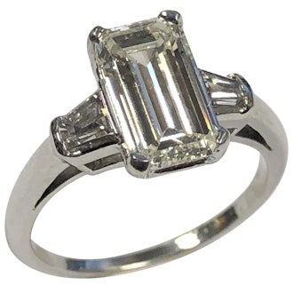 Vintage 1.07 Carat Emerald Cut Step Cut Diamond and Platinum Ring