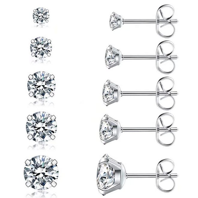 Wssxc Cubic Zirconia Stud Earrings Set (5 Pairs)