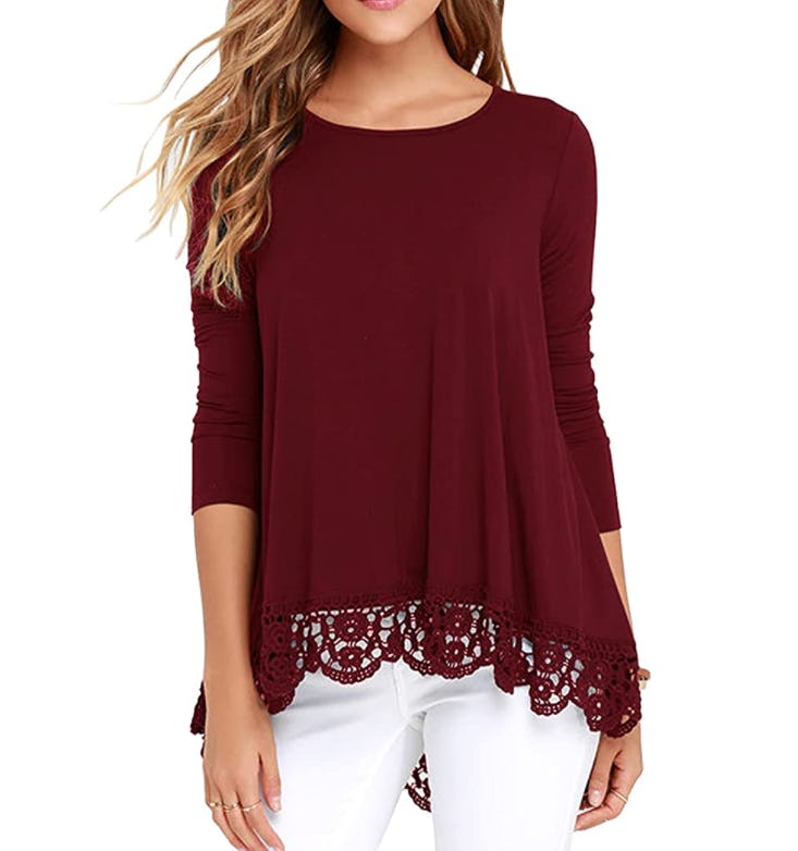 QIXING Lace Trim Top