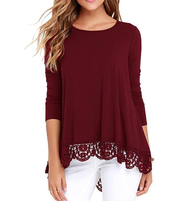 QIXING Lace Trim Top