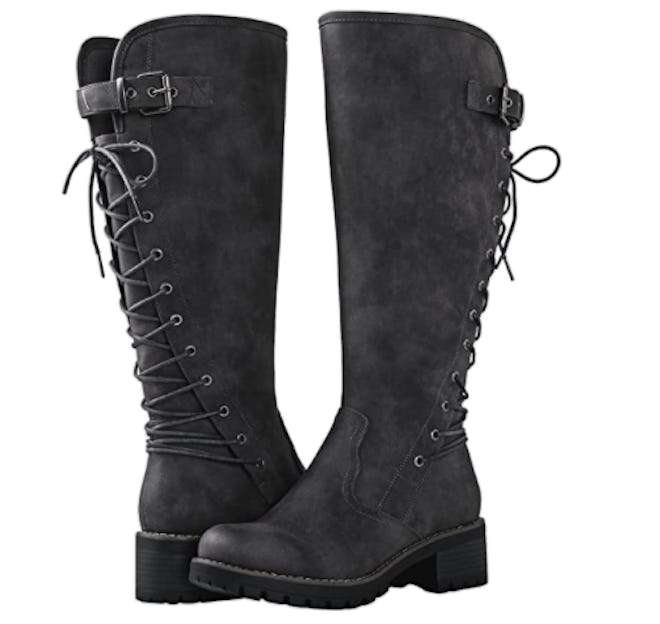 GLOBALWIN Lace Up Back Knee High Boots