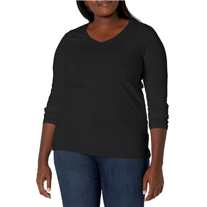 JUST MY SIZE Plus Size V Neck Long Sleeve Tee
