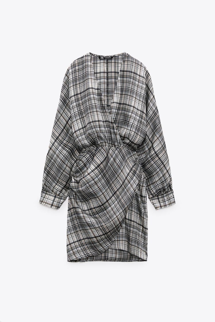 PLAID SATIN EFFECT DRESS