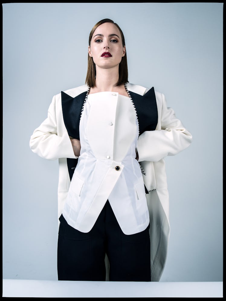 Renate Reinsve wears a Louis Vuitton jacket, top, and shorts.