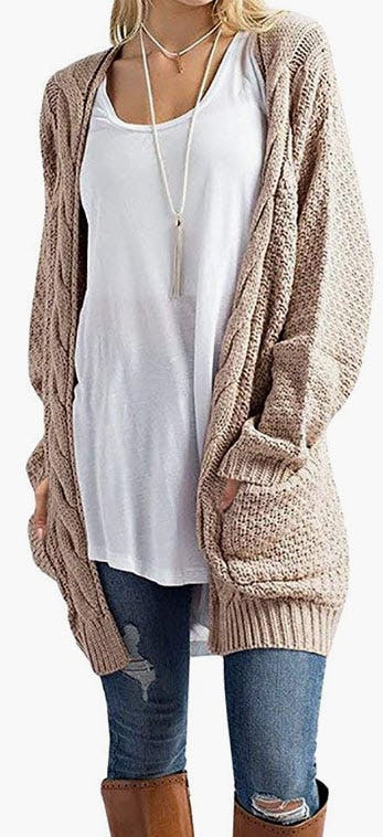 GRECERELLE Loose Long Sleeve Chunky Knit Cable Cardigan