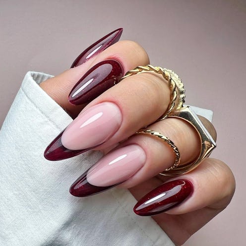 dark red french tip nails