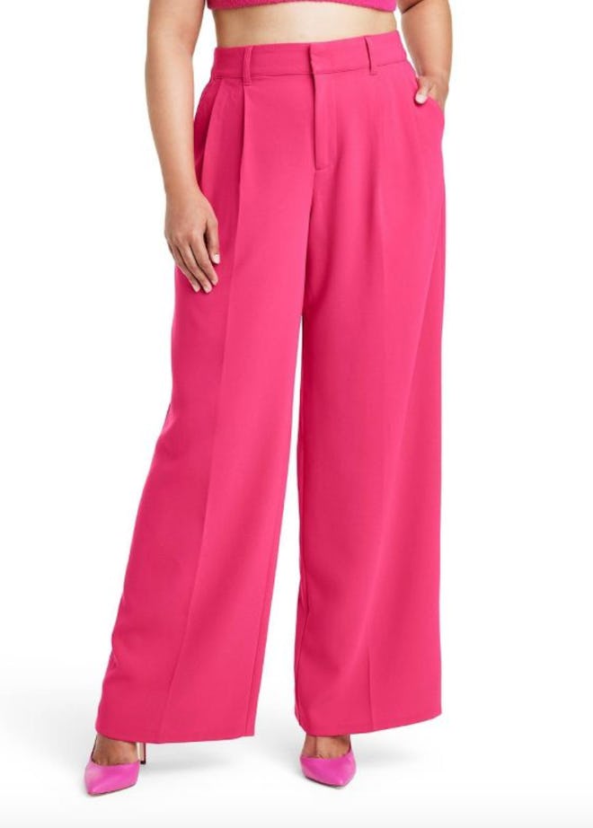 Women's High-Waist Wide Leg Tailored Trousers - Sergio Hudson x Target Pink