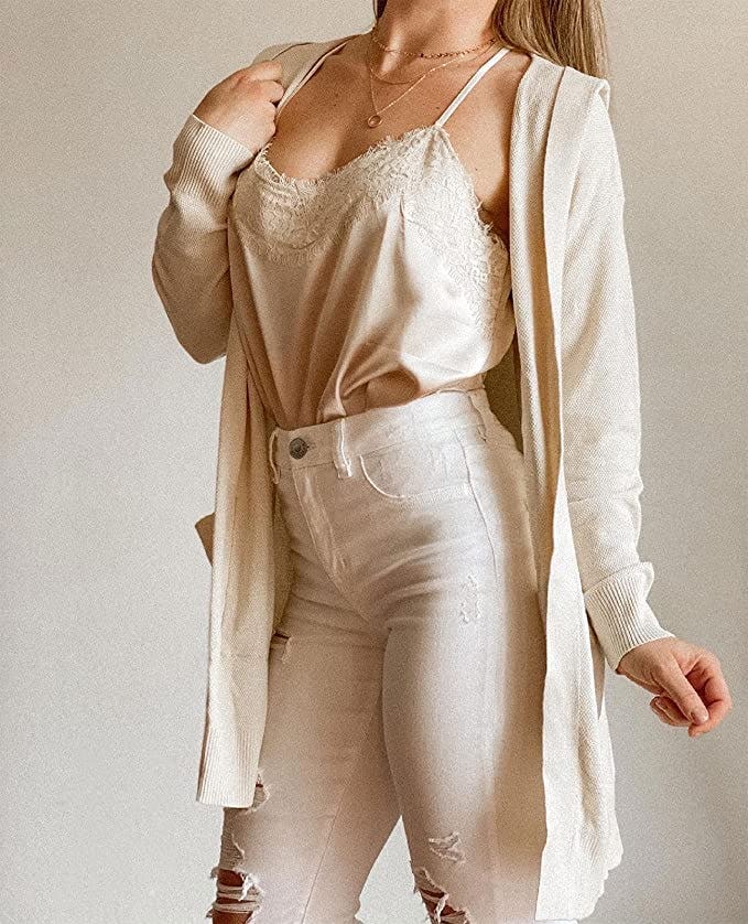 MEROKEETY Long Open Front Knit Cardigan