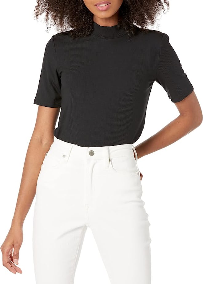 The Drop Joanna Mock Neck Ribbed T-Shirt