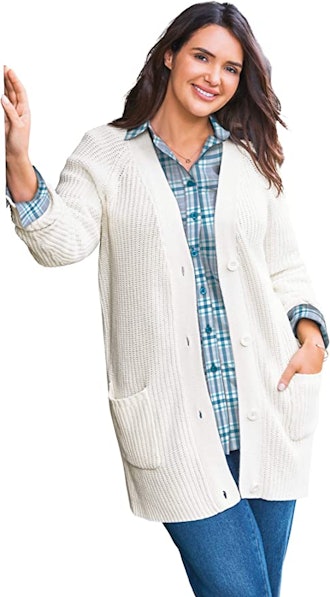 Woman Within Long-Sleeve Shaker Cardigan