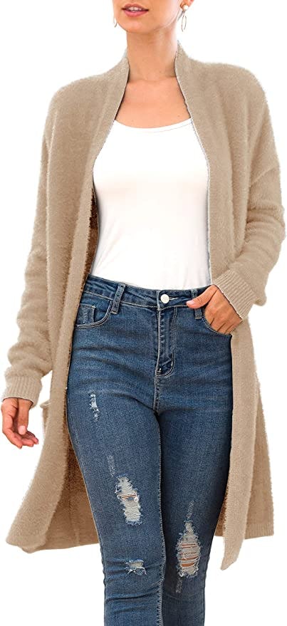 QIXING Open Front Knit Cardigan