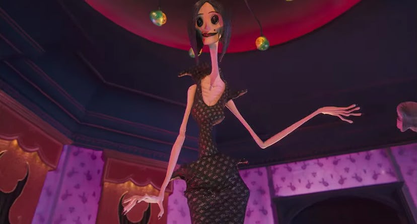 Coraline's Other Mother towers above her.