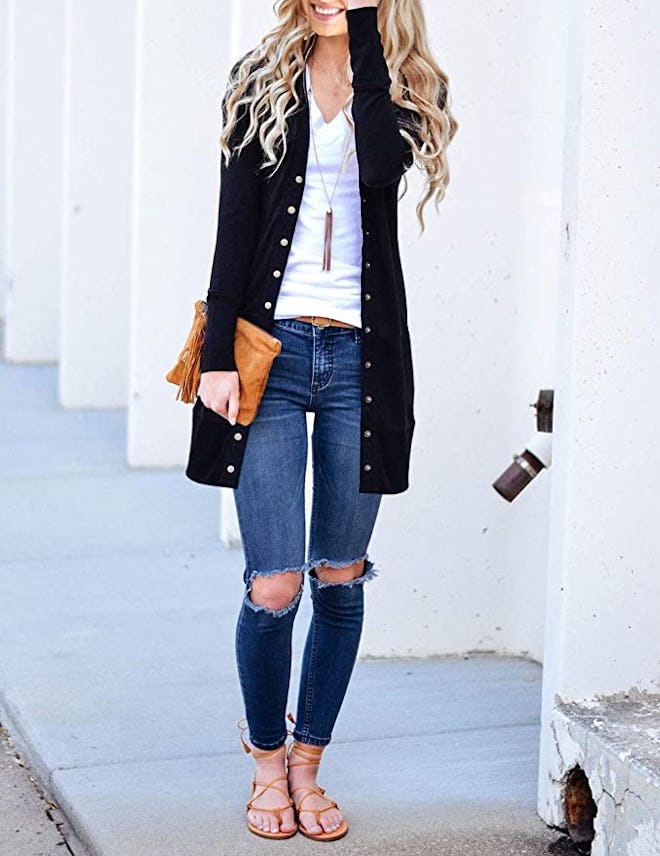 MEROKEETY Snap Button Down Cardigan