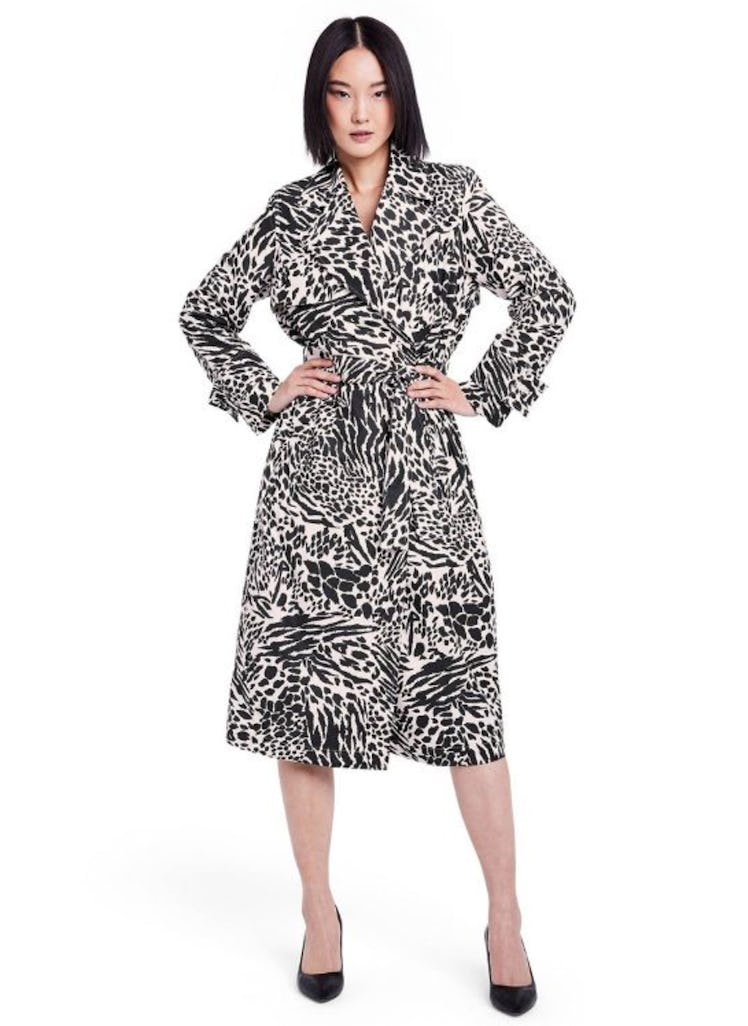 Animal Print Strong Shoulder Trench Coat