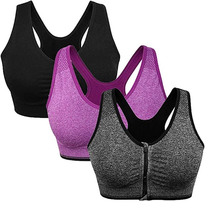 WANAYOU Zip Front Sports Bra (3-Pack)