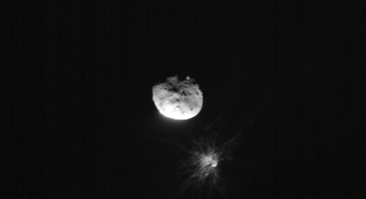 Plumes of ejecta streaming from the asteroid Dimorphos after NASA's DART