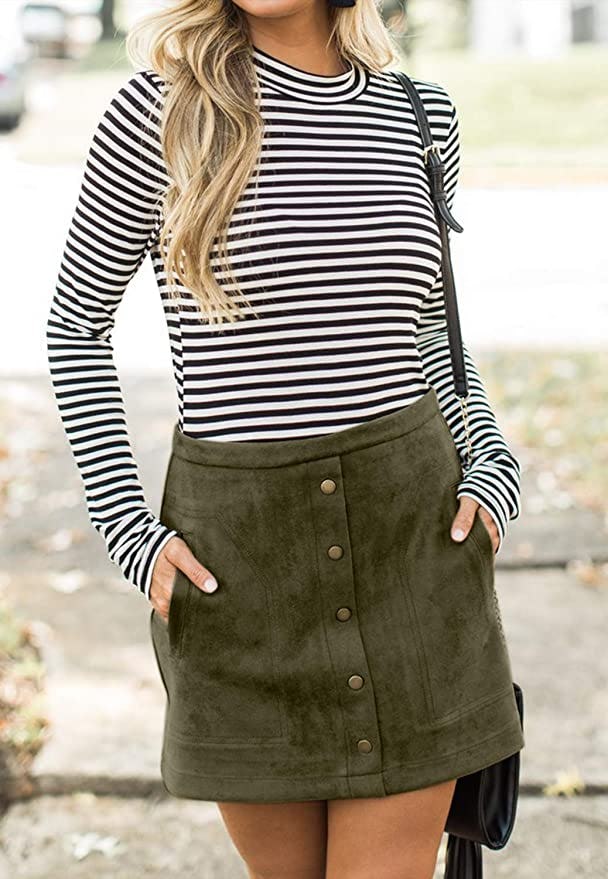 Meyeeka Button Front Faux Suede Mini Skirt