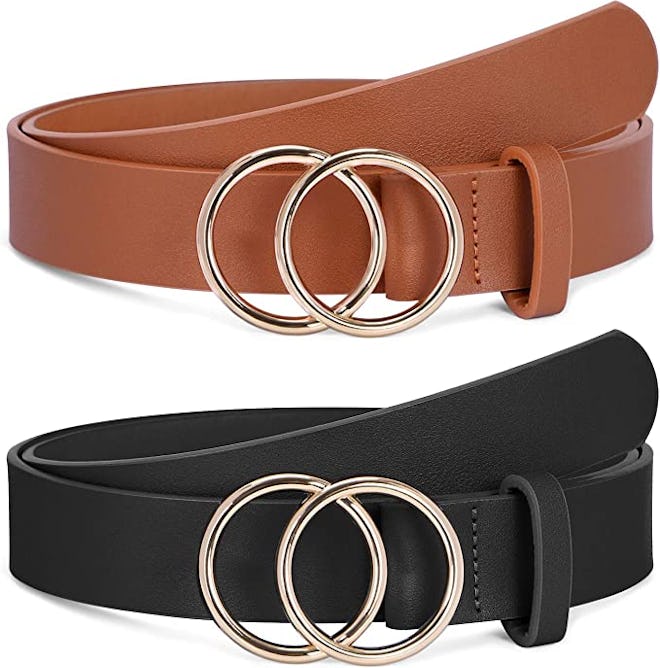 SANSTHS Faux Leather O-Ring Buckle Belts (2-Pack)