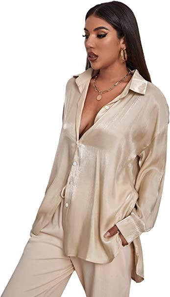 MakeMeChic Oversized Satin Blouse