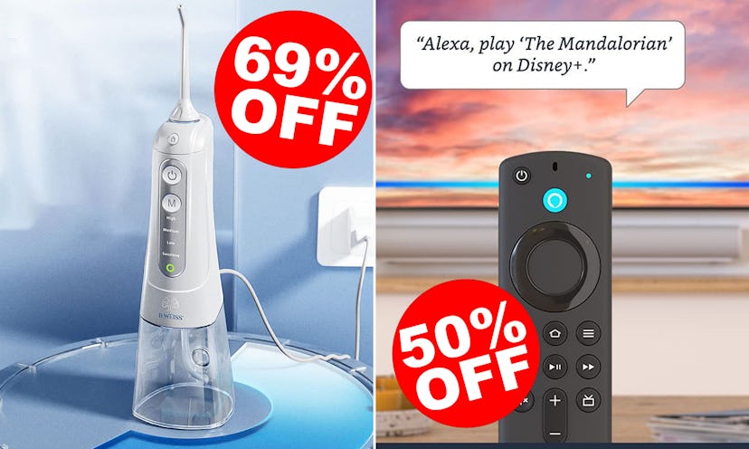 B. WEISS Cordless Water Flosser and an Amazon Fire TVV Stick presented as some of the Amazon best de...