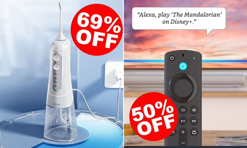 B. WEISS Cordless Water Flosser and an Amazon Fire TVV Stick presented as some of the Amazon best de...