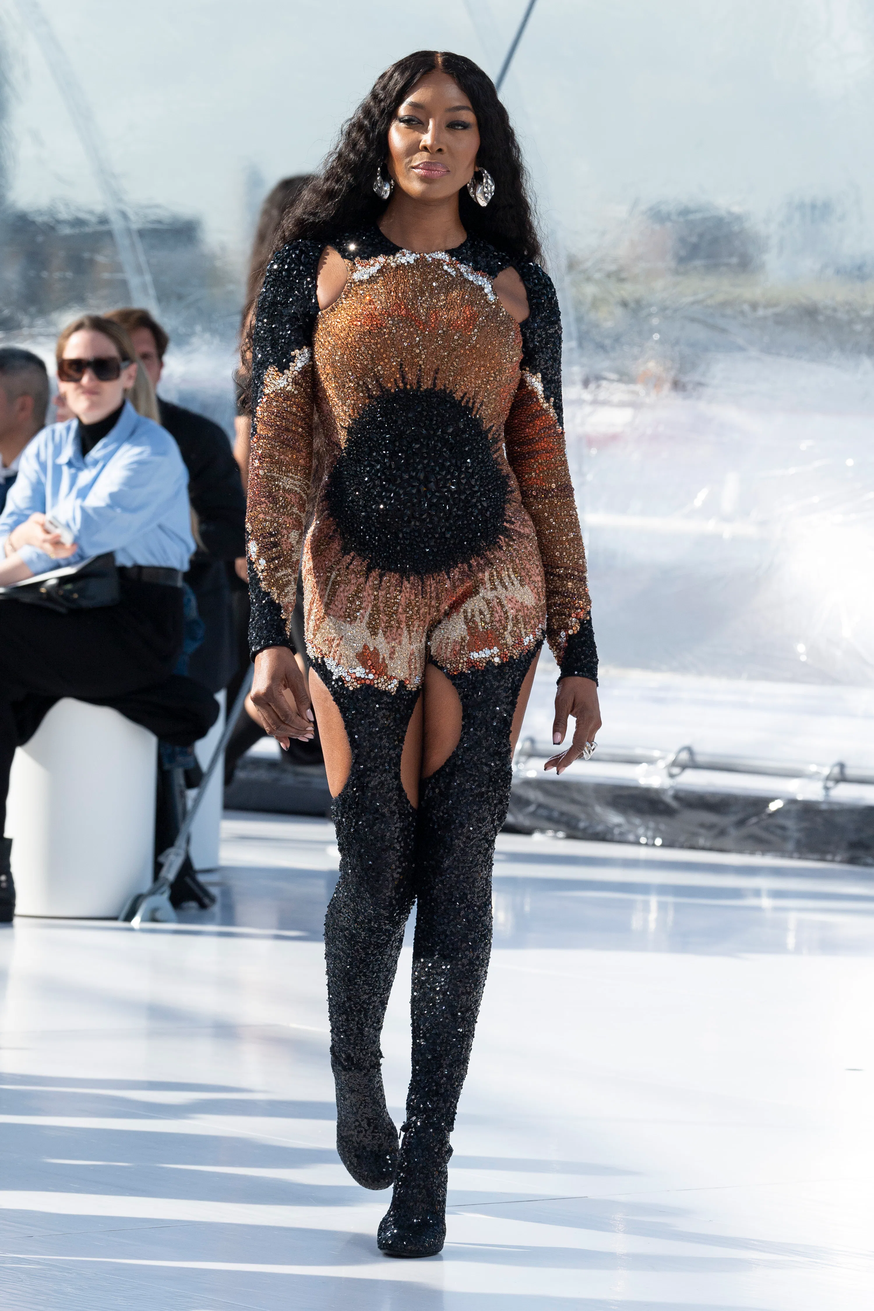 Naomi Campbell Shines in a Catsuit at Alexander McQueen Spring 2023