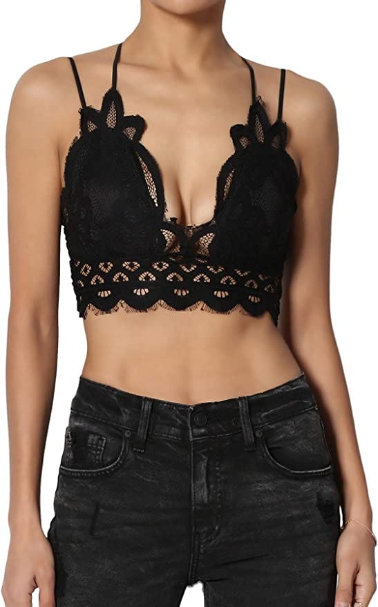 TheMogan Smocked Back Crochet Lace Bralette