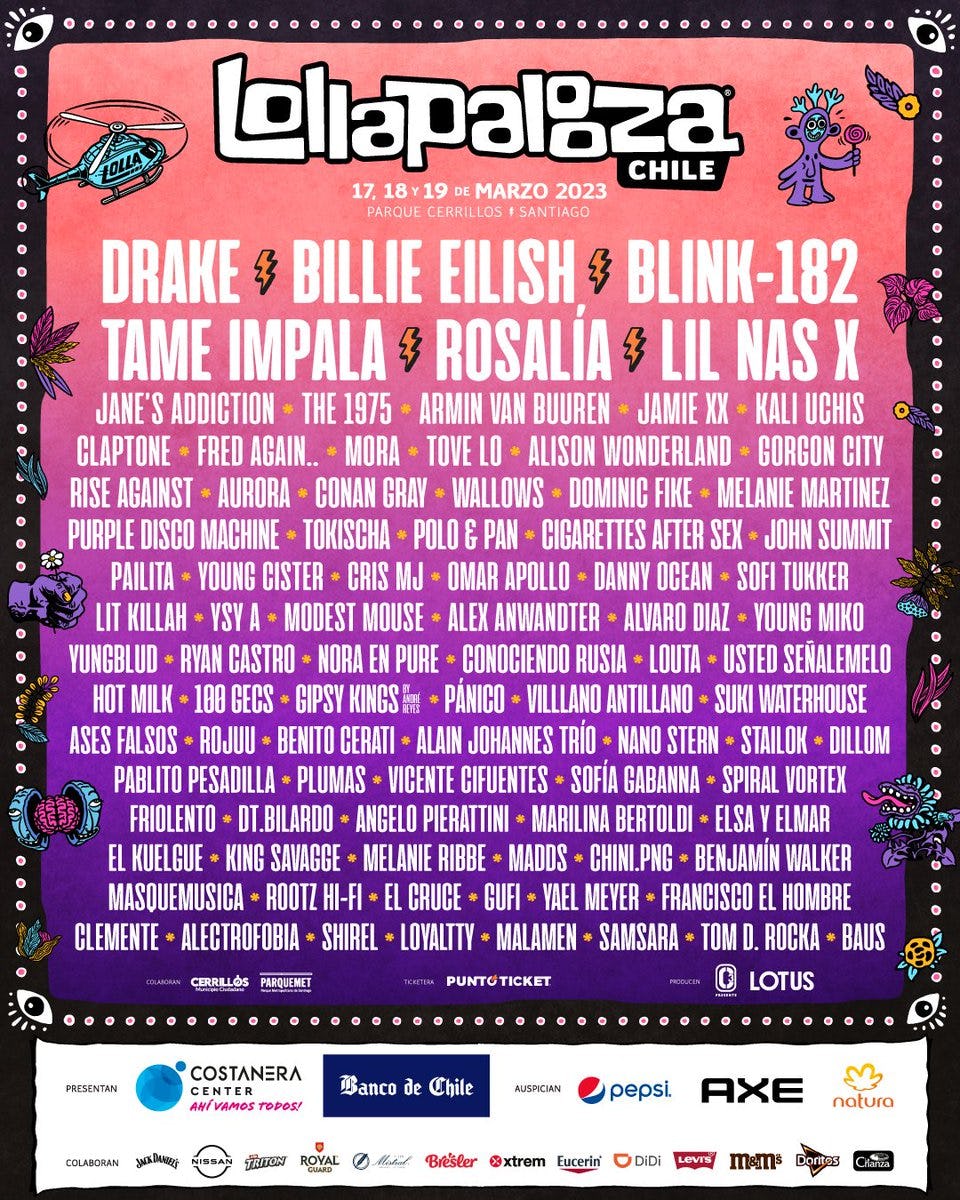 Lollapalooza's 2023 South America Lineup Includes Drake, Blink182