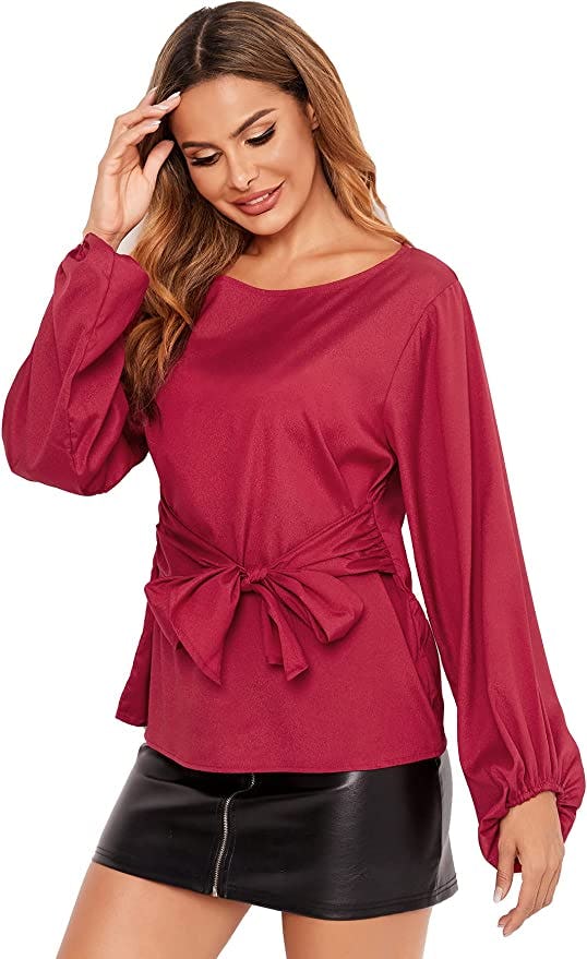 Romwe Tie Waist Blouse
