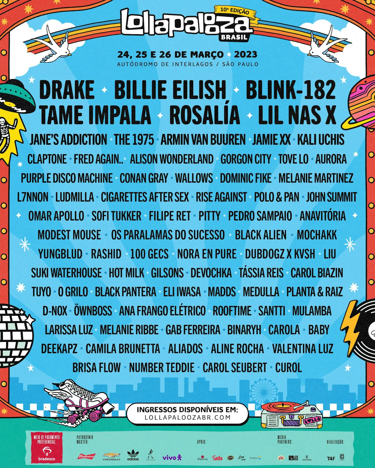 Lollapalooza's 2023 South America Lineup Includes Drake, Blink182