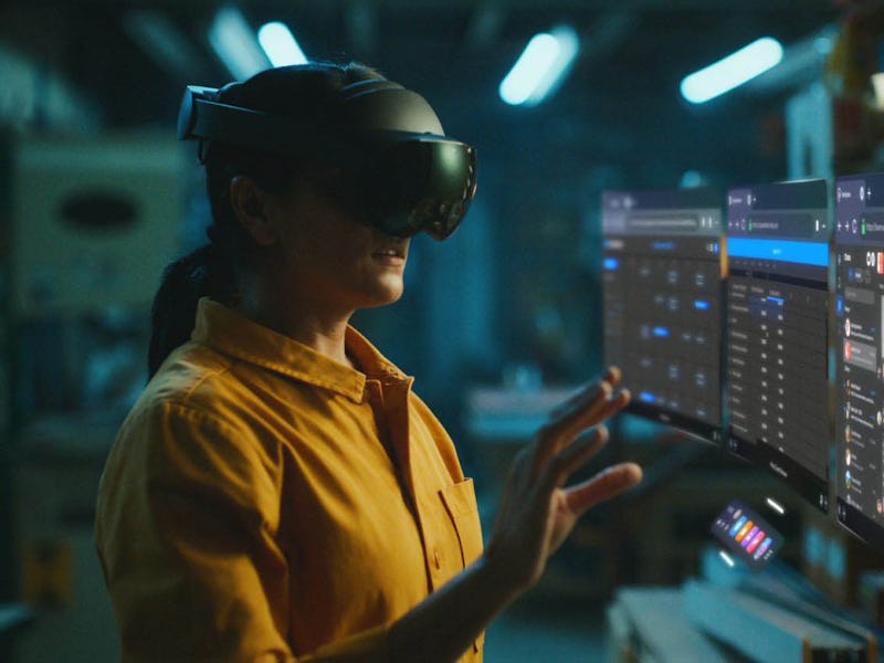 A person wearing a Meta Quest Pro headset