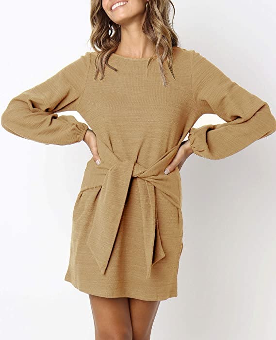 R.Vivimos Knitted Bodycon Tie Waist Pencil Dress