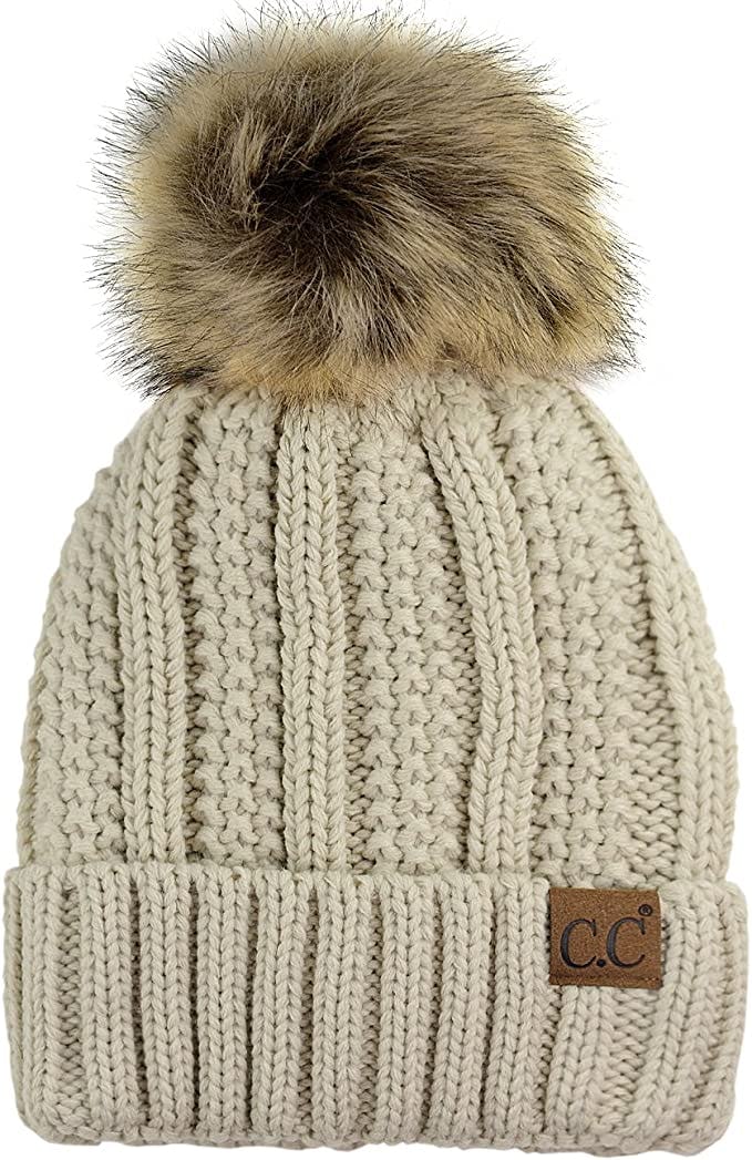 C.C Thick Cable Knit Fleece-Lined Beanie