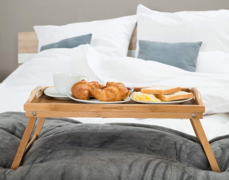 Greenco Bamboo Breakfast Tray Folding Legs with Handles