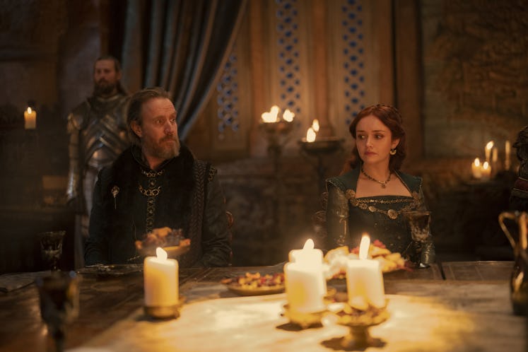 Rhys Ifans as Otto Hightower and Olivia Cooke as Alicent Hightower in House of the Dragon Episode 8